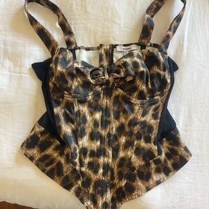 Miaou Deville Corset in Niki leopard print top boned bustier Sz L